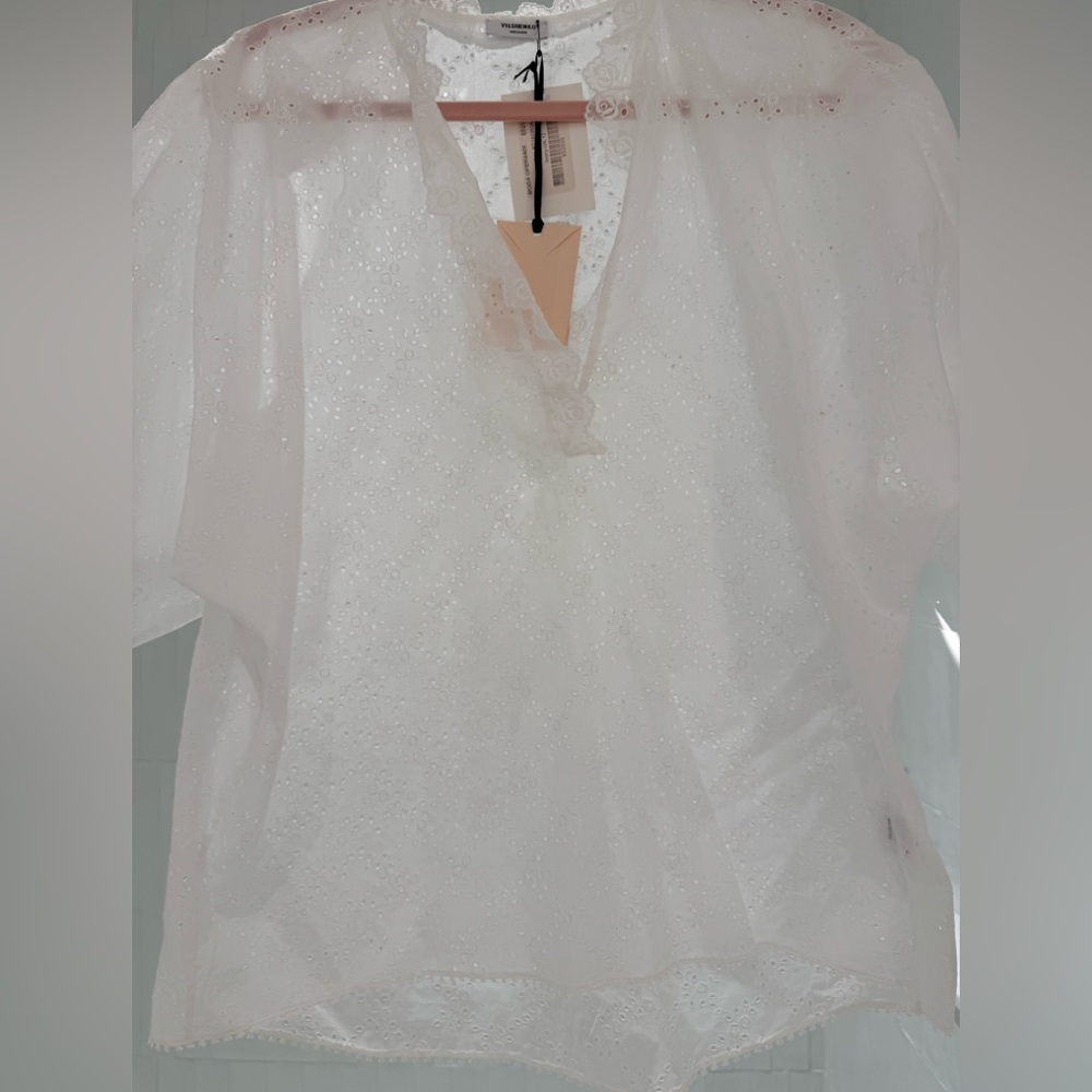 Vilshenko Cotton Embroidered Scallop Eyelet Blouse | SzUK 12|US 10| NWT Pristine